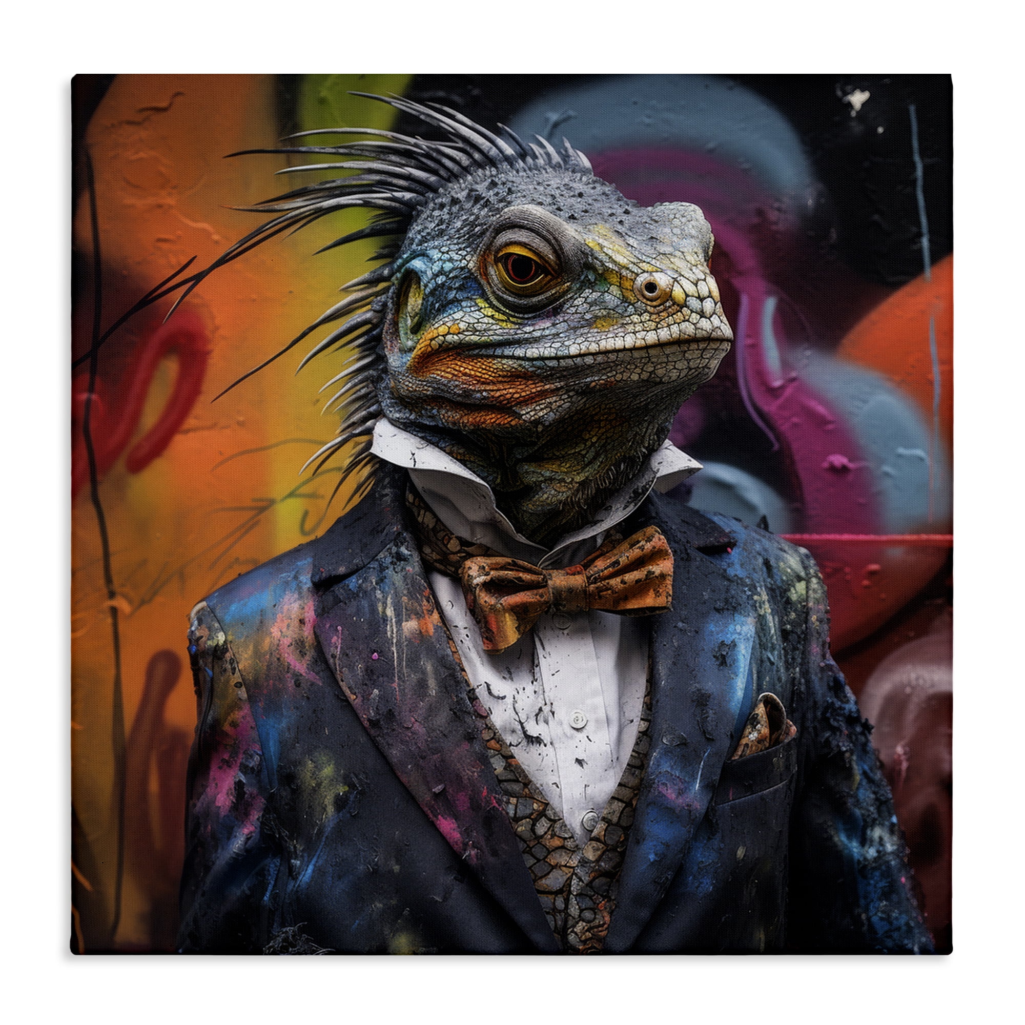 Urban Graffiti Iguana Abstract Canvas Wall Art, 17 x 17