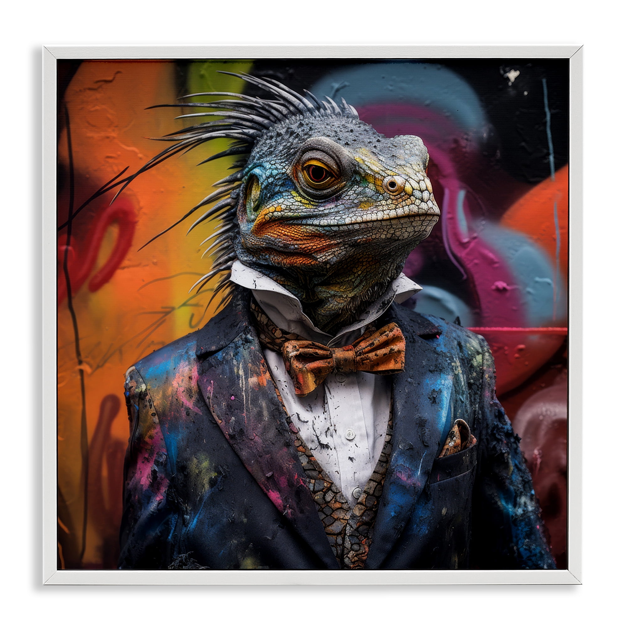 Stupell Industries Urban Graffiti Iguana Animals & Insects Painting White Framed Art Print Wall Art, 12 x 12