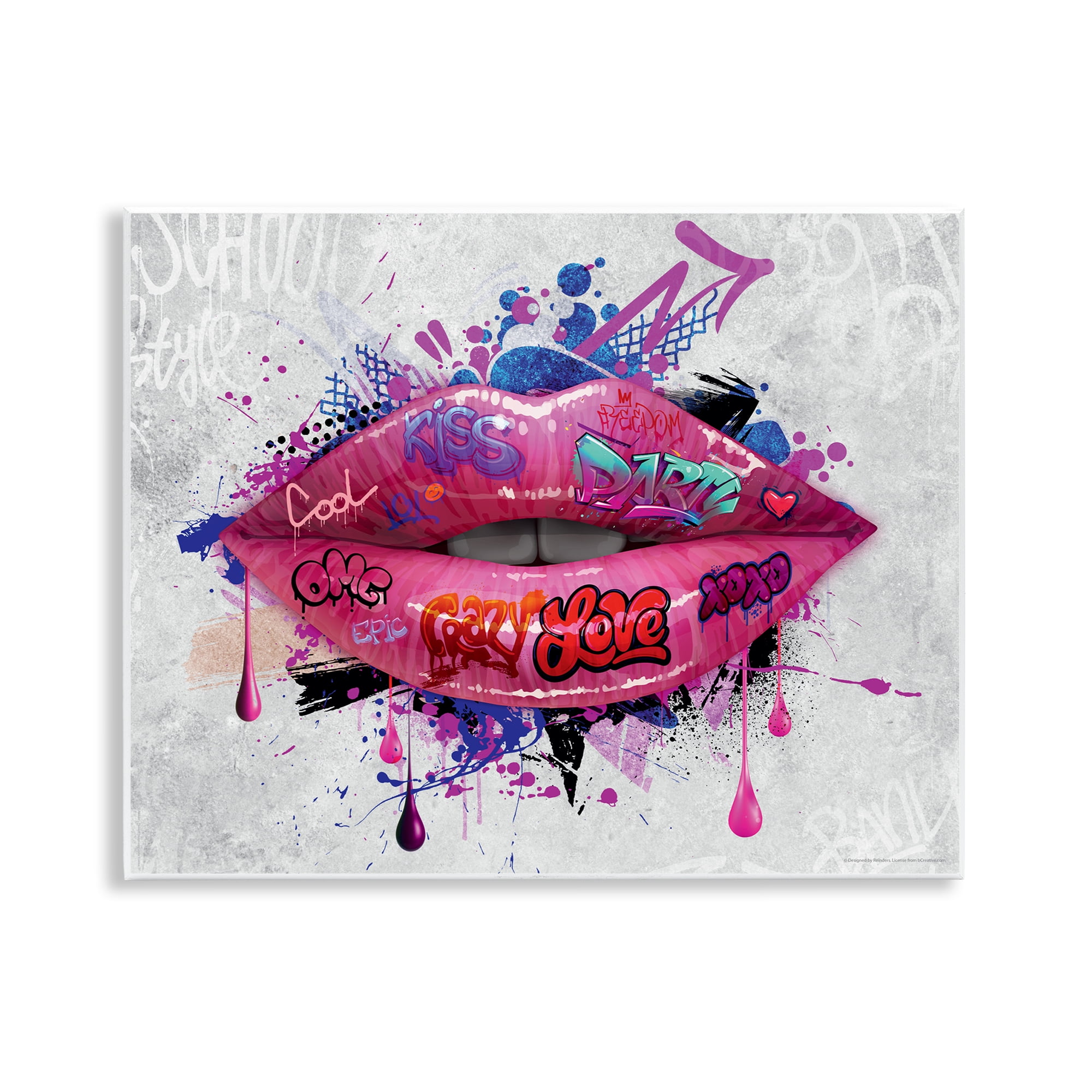Stupell Industries Urban Graffiti Lips Abstract Painting Unframed Art Print Wall Art, 14 x 11