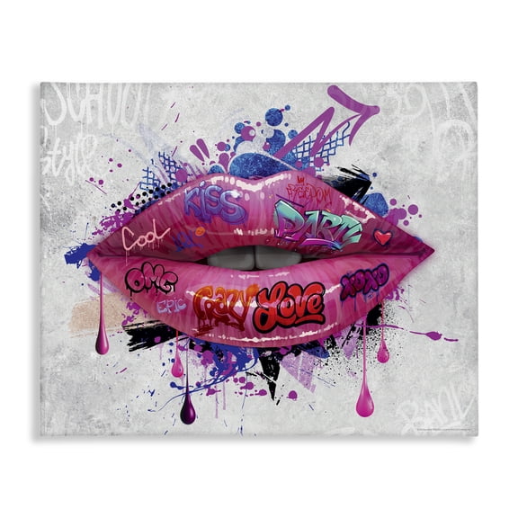 Stupell Industries Urban Graffiti Lips Abstract Painting Wrapped Canvas Art Print Wall Art, 30 x 24