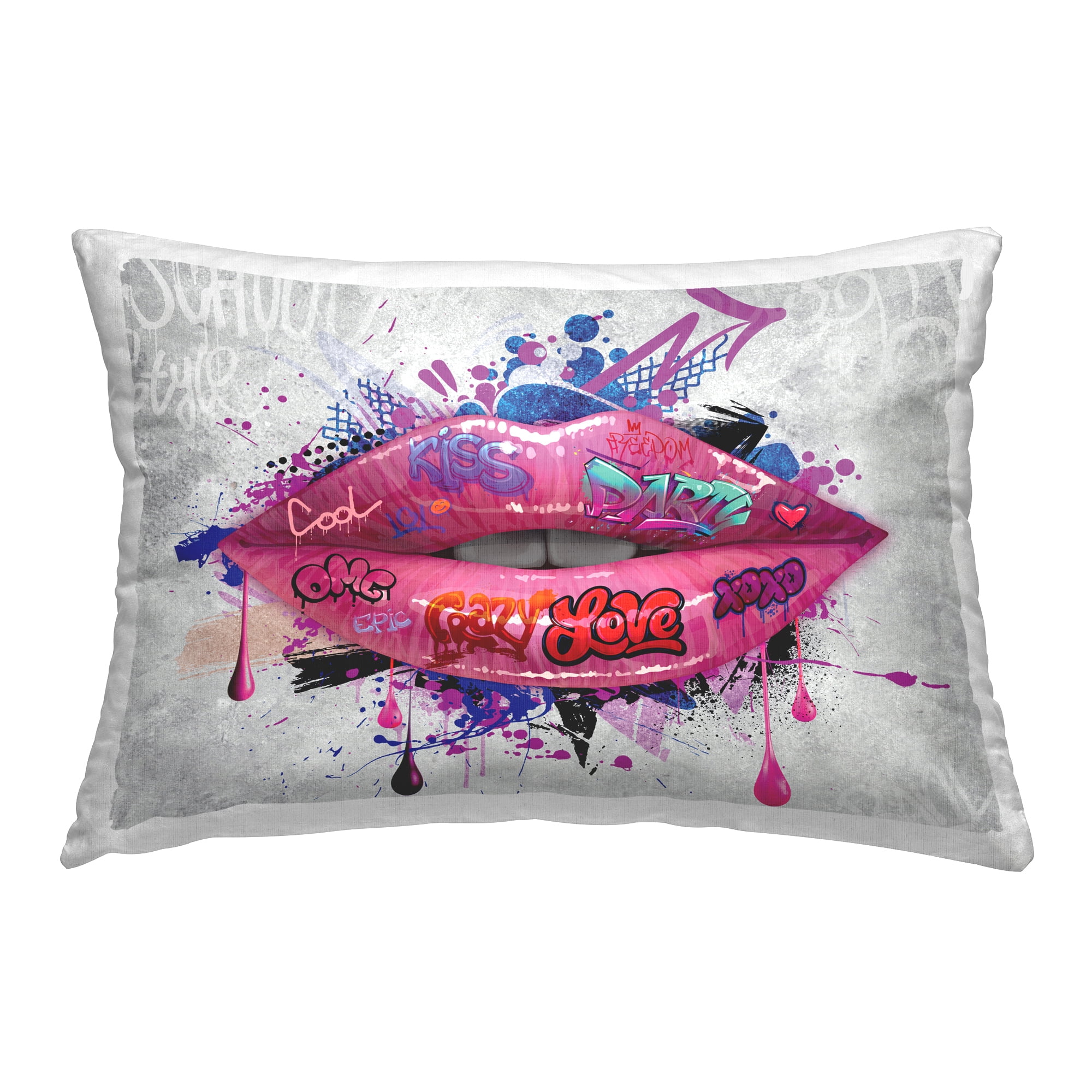Stupell Industries Urban Graffiti Lips Decorative Printed Throw Pillow Design by Reinders.