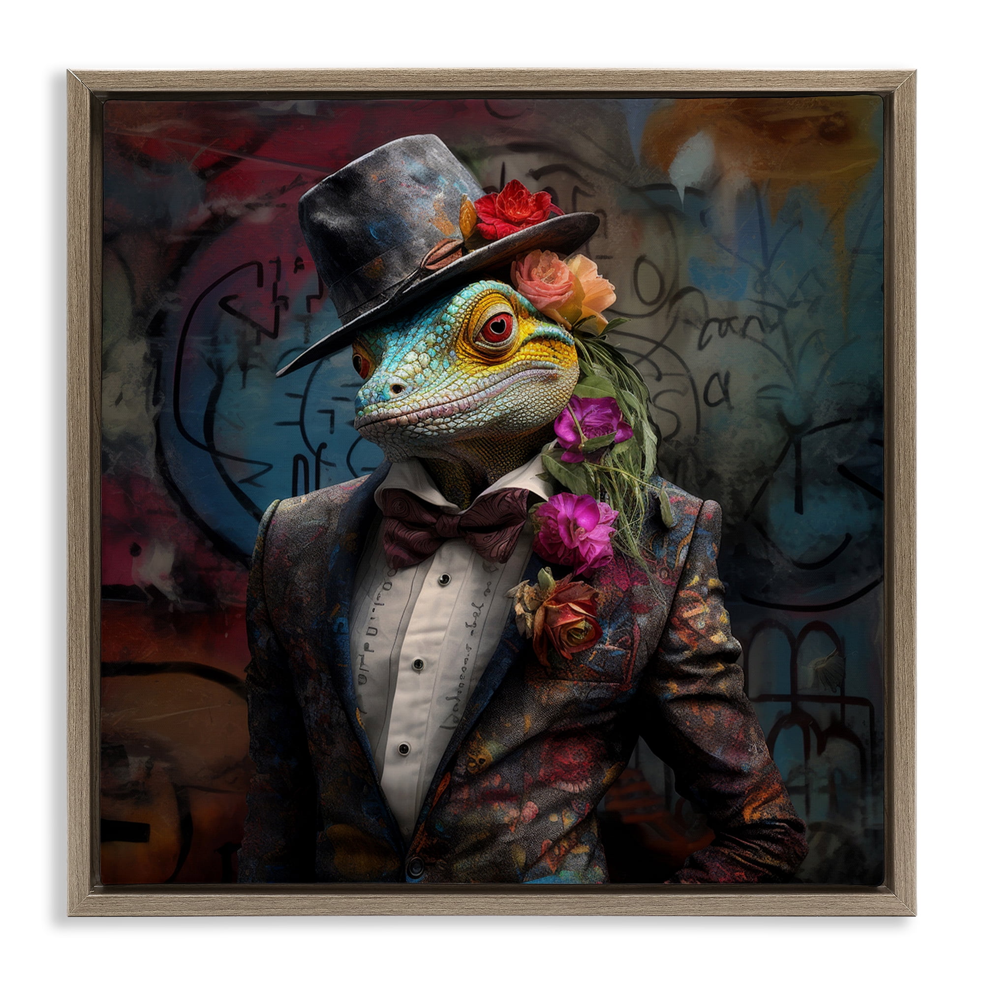 Stupell Industries Urban Graffiti Lizard Animals & Insects Painting Brown Floater Framed Canvas Art Print Wall Art, 18 x 18
