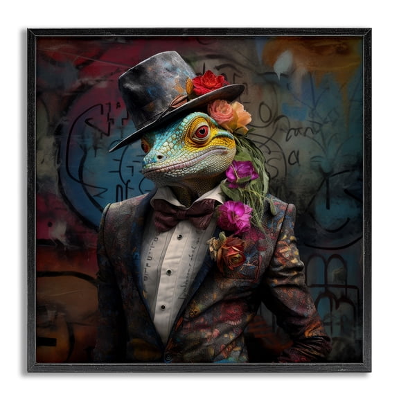 Stupell Industries Urban Graffiti Lizard Animals & Insects Painting Gray Framed Art Print Wall Art, 24 x 24