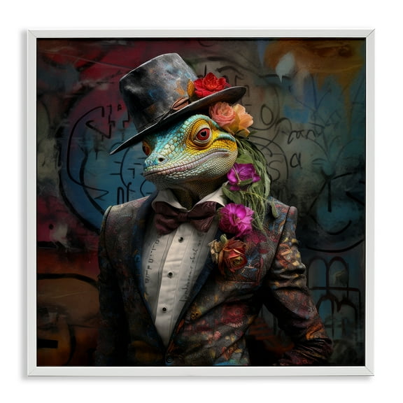 Stupell Industries Urban Graffiti Lizard Animals & Insects Painting White Framed Art Print Wall Art, 12 x 12