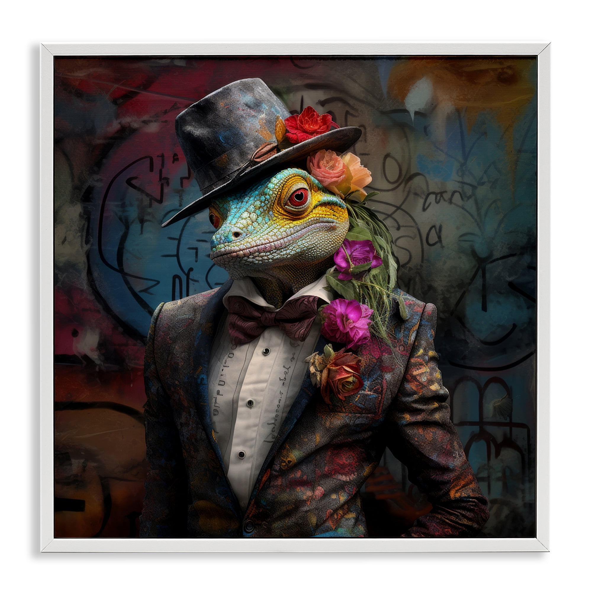 Stupell Industries Urban Graffiti Lizard Animals & Insects Painting White Framed Art Print Wall Art, 24 x 24