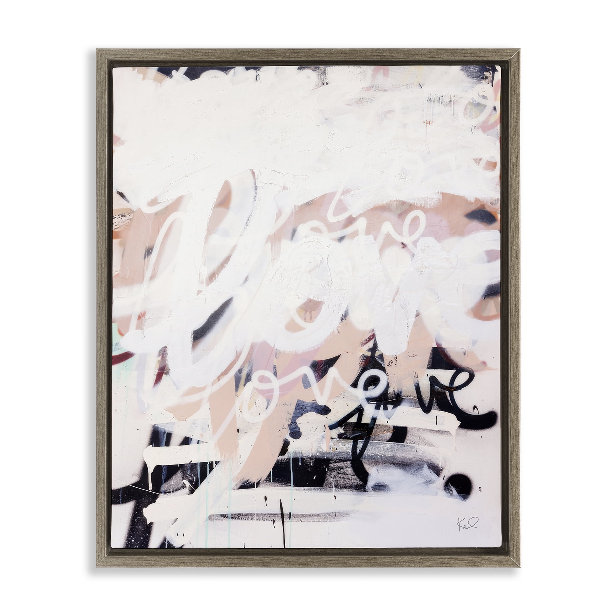 Stupell Industries Urban Graffiti Love Collage Text & Numbers Painting Brown Floater Framed Canvas Art Print Wall Art, 25 x 31