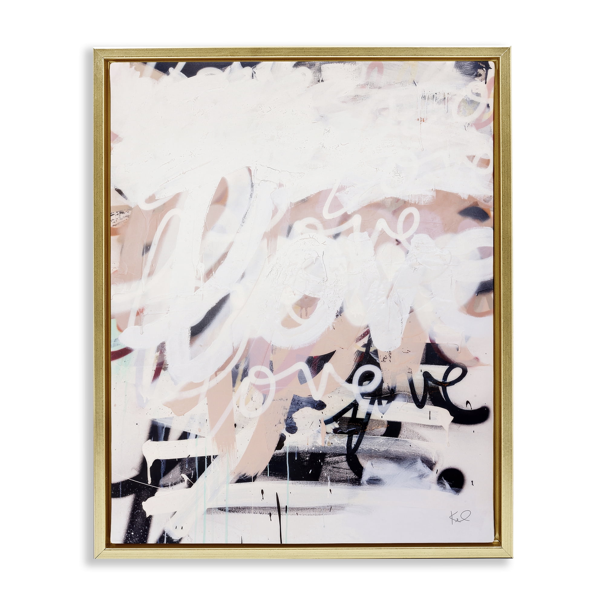 Stupell Industries Urban Graffiti Love Collage Text & Numbers Painting Gold Floater Framed Canvas Art Print Wall Art, 17 x 21