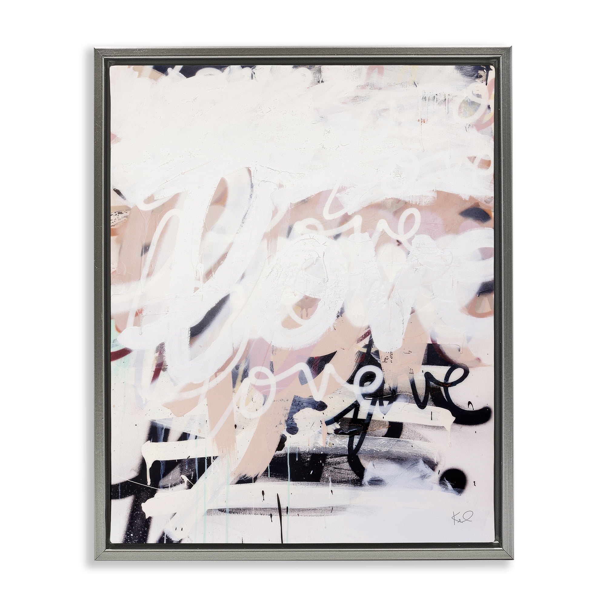 Stupell Industries Urban Graffiti Love Collage Text & Numbers Painting Gray Floater Framed Canvas Art Print Wall Art, 25 x 31