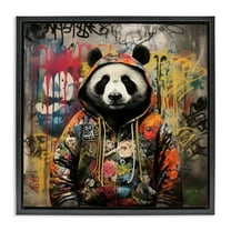 Stupell Industries Urban Graffiti Panda Animals & Insects Painting Black Floater Framed Canvas Art Print Wall Art, 18 x 18