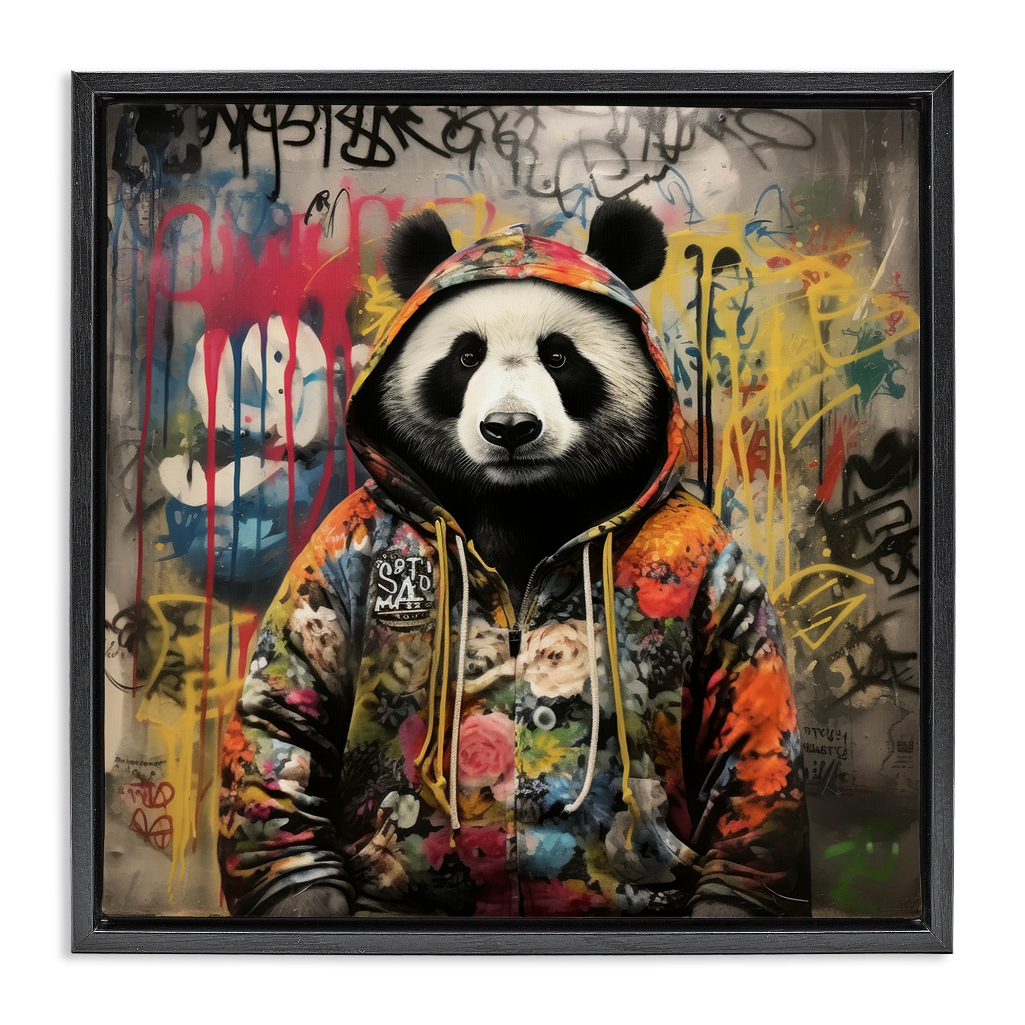 Stupell Industries Urban Graffiti Panda Animals & Insects Painting Black Floater Framed Canvas Art Print Wall Art, 25 x 25