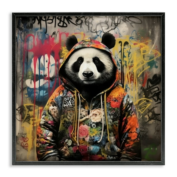 Stupell Industries Urban Graffiti Panda Animals & Insects Painting Black Framed Art Print Wall Art, 12 x 12
