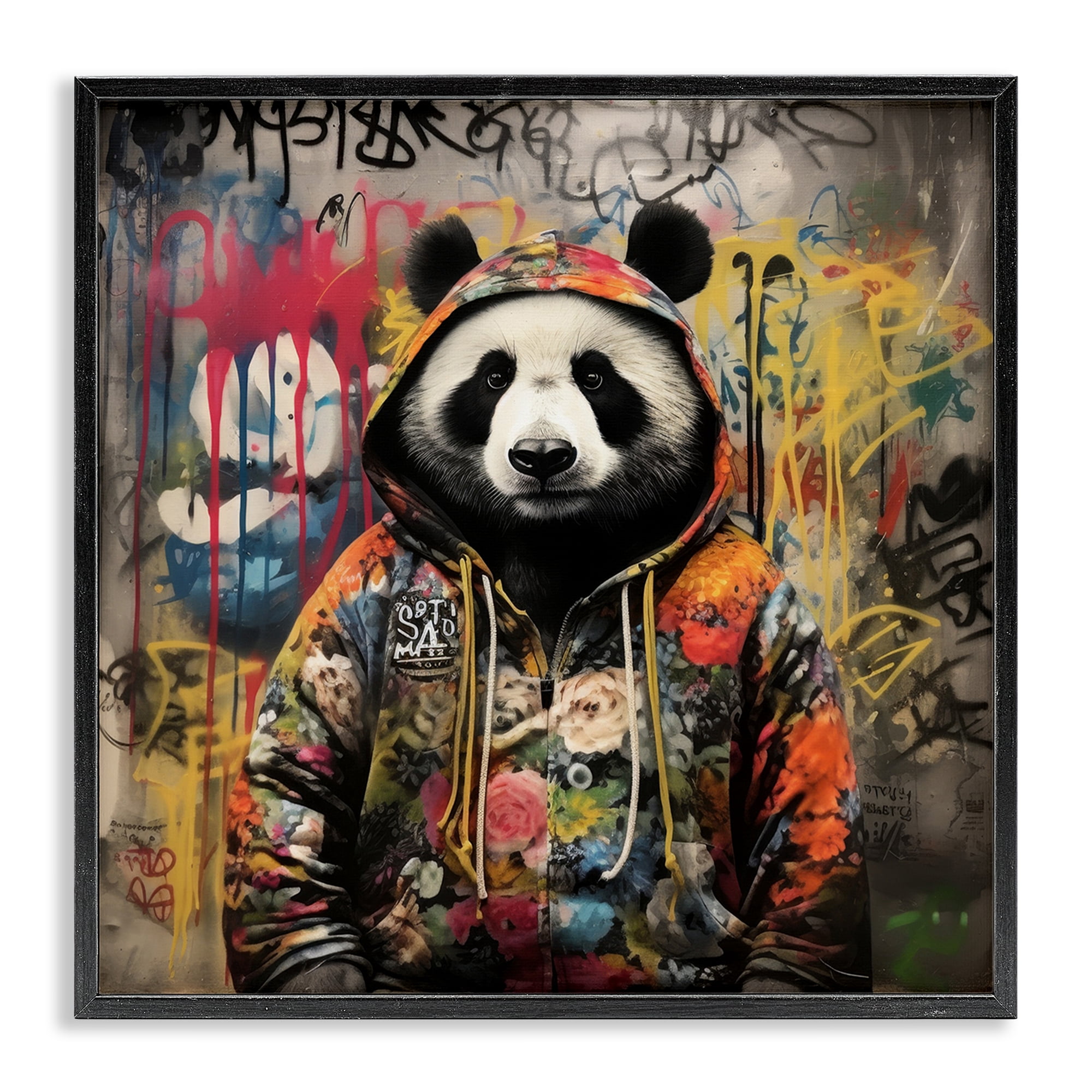 Stupell Industries Urban Graffiti Panda Animals & Insects Painting Black Framed Art Print Wall Art, 17 x 17