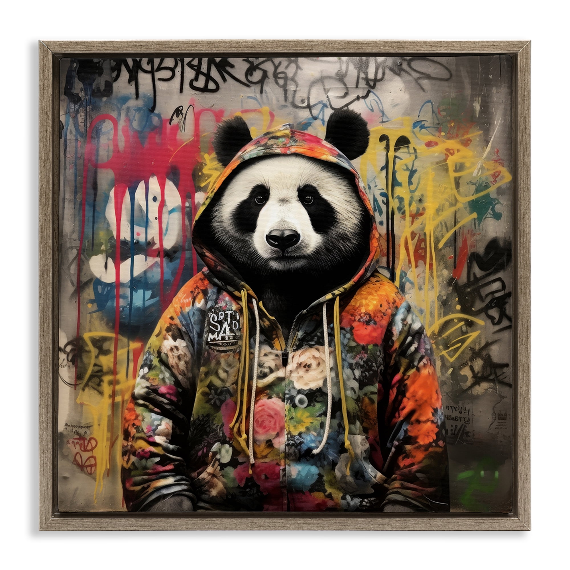 Stupell Industries Urban Graffiti Panda Animals & Insects Painting Brown Floater Framed Canvas Art Print Wall Art, 25 x 25