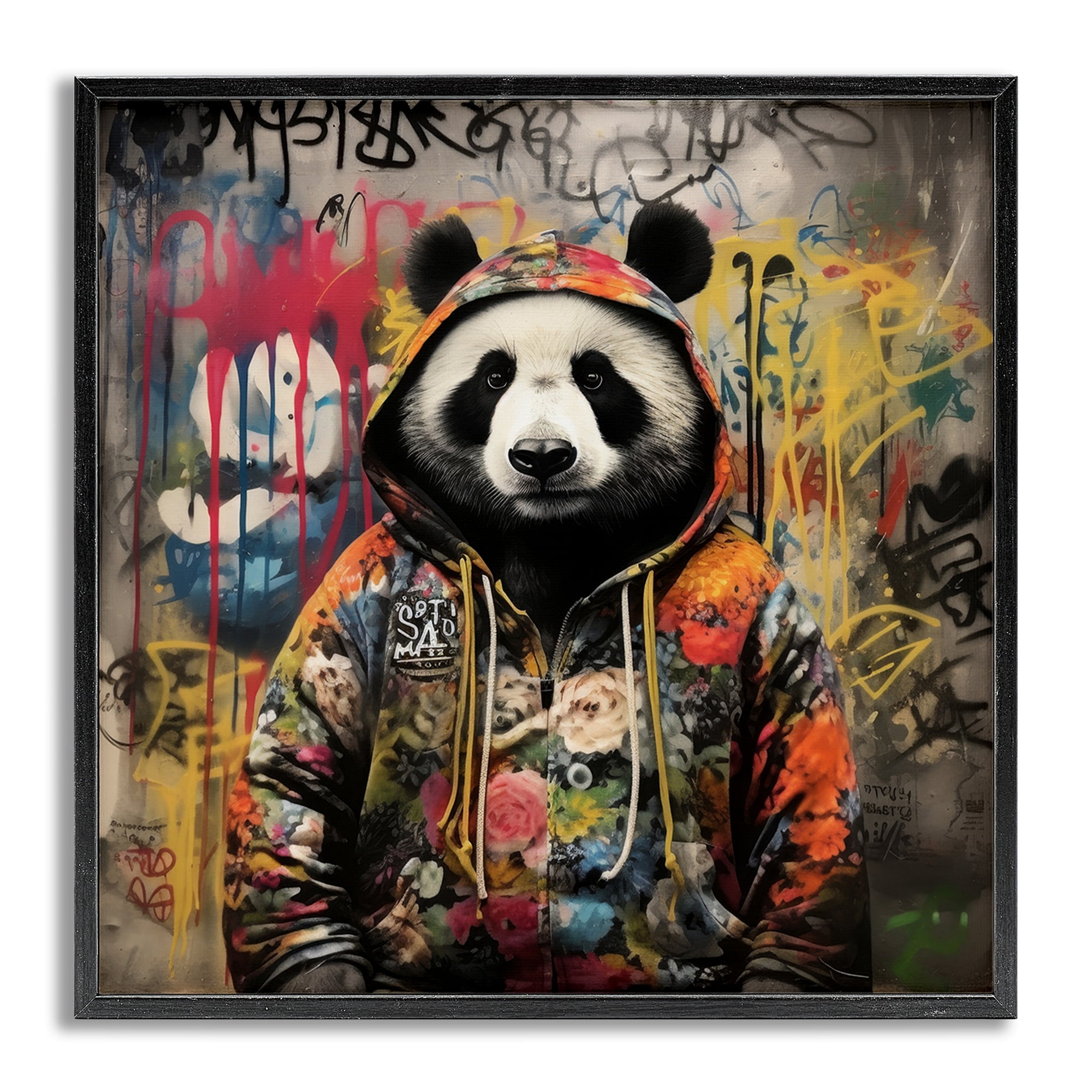 Stupell Industries Urban Graffiti Panda Animals & Insects Painting Gray Framed Art Print Wall Art, 12 x 12