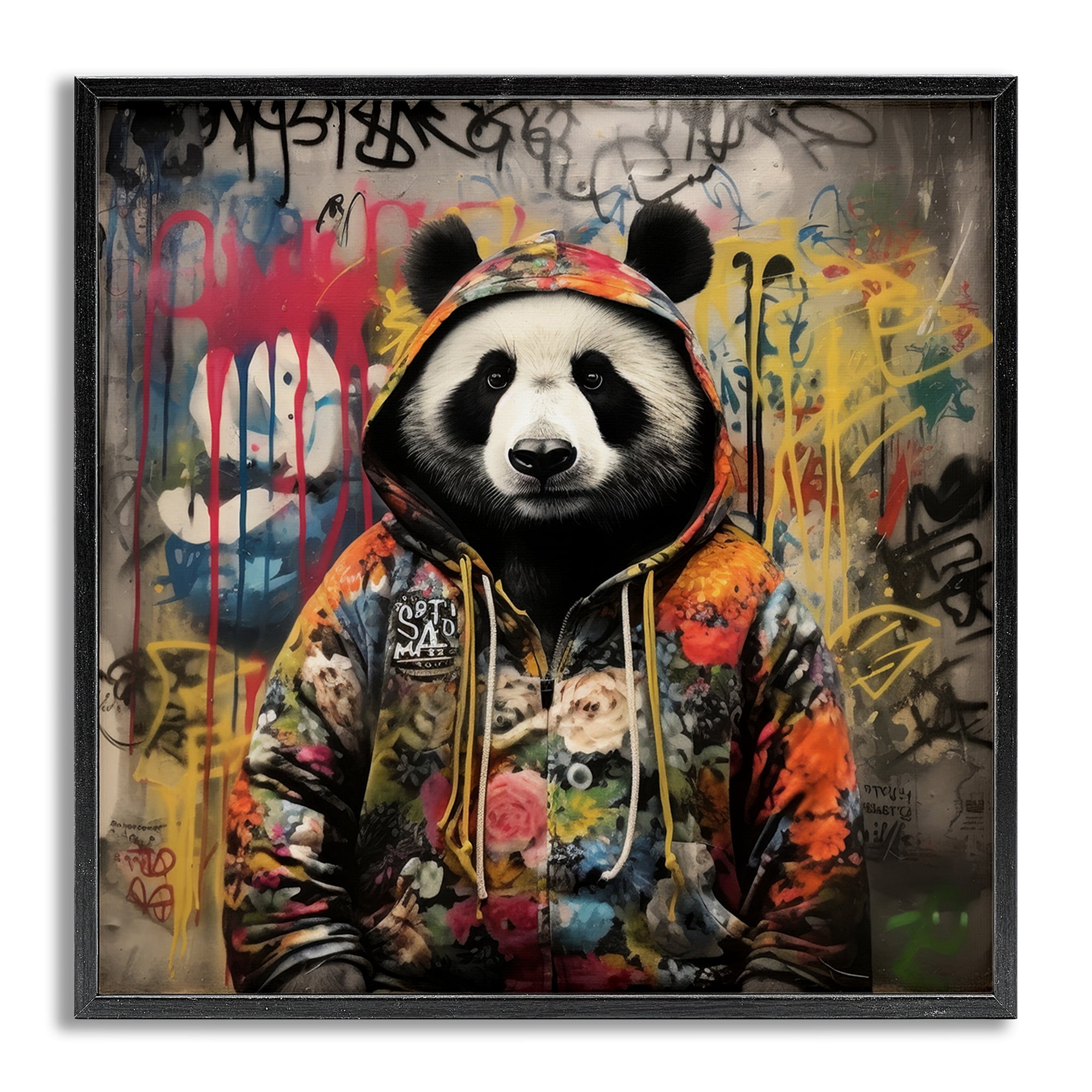 Stupell Industries Urban Graffiti Panda Animals & Insects Painting Gray Framed Art Print Wall Art, 17 x 17
