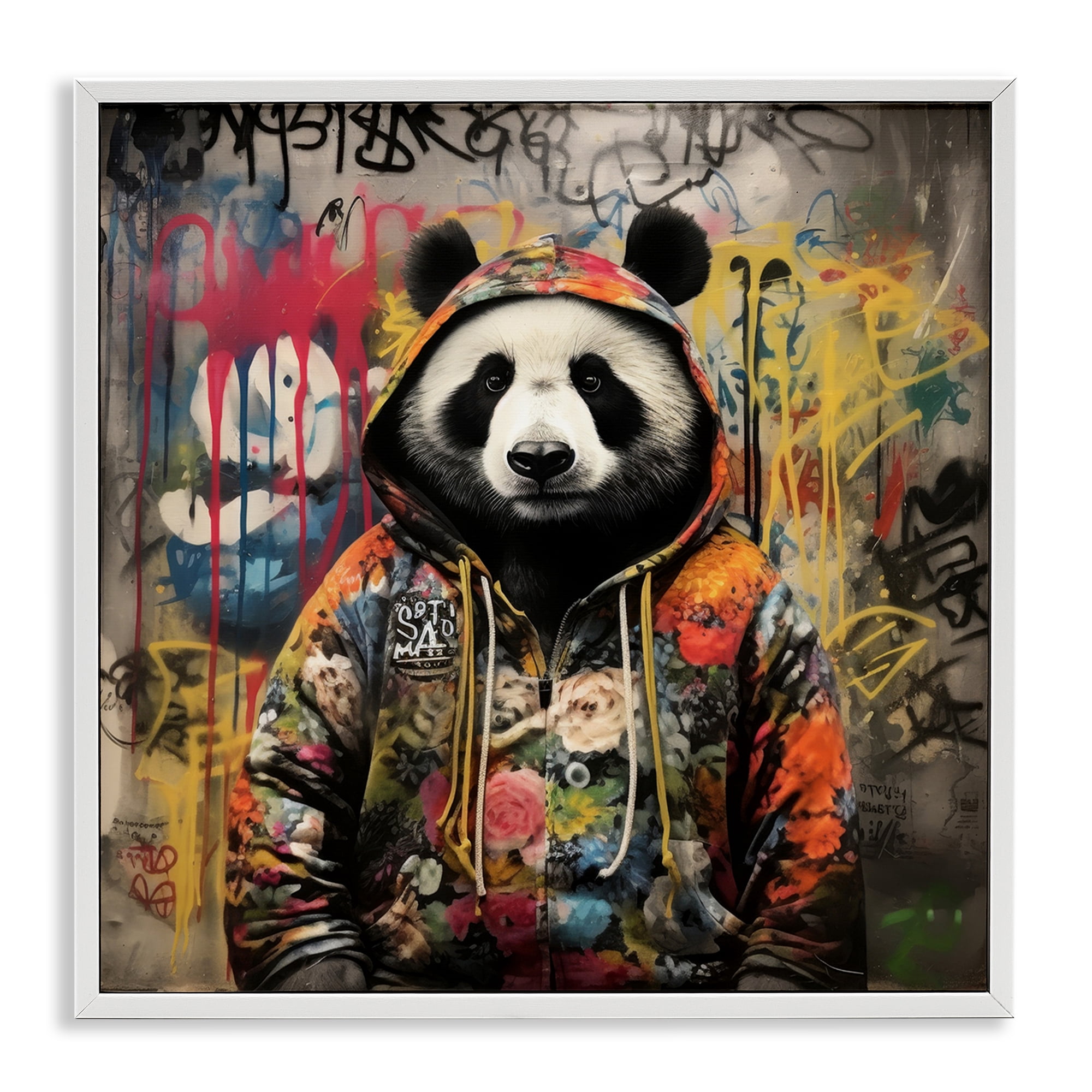 Stupell Industries Urban Graffiti Panda Animals & Insects Painting White Framed Art Print Wall Art, 17 x 17