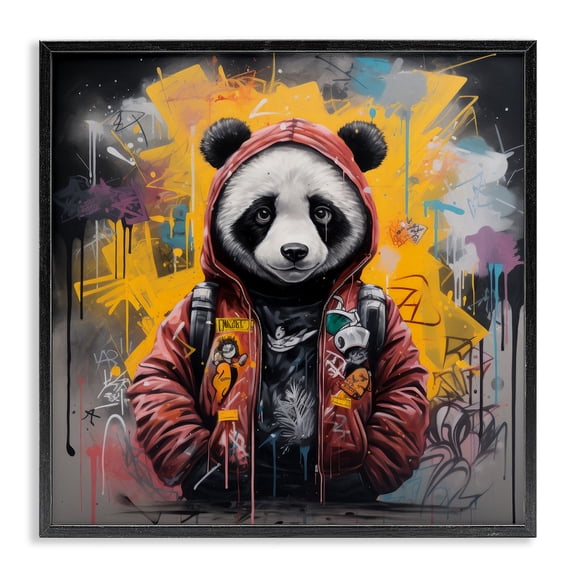 Stupell Industries Urban Graffiti Panda Bear Animals & Insects Painting Black Framed Art Print Wall Art, 17 x 17