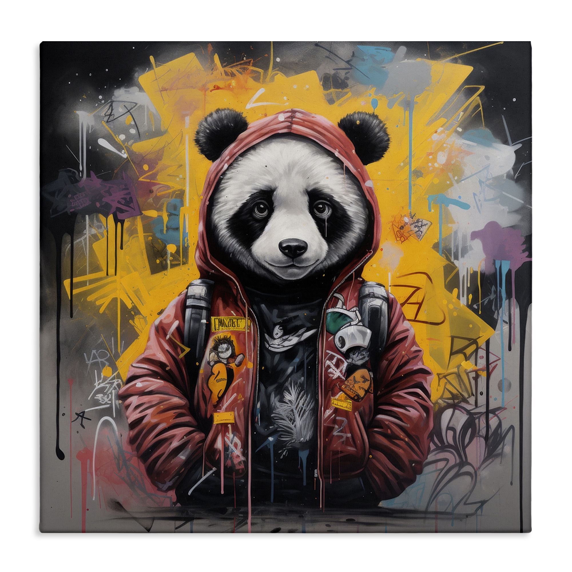 Stupell Industries Urban Graffiti Panda Bear Animals & Insects Painting Gallery Wrapped Canvas Art Print Wall Art, 36 x 36
