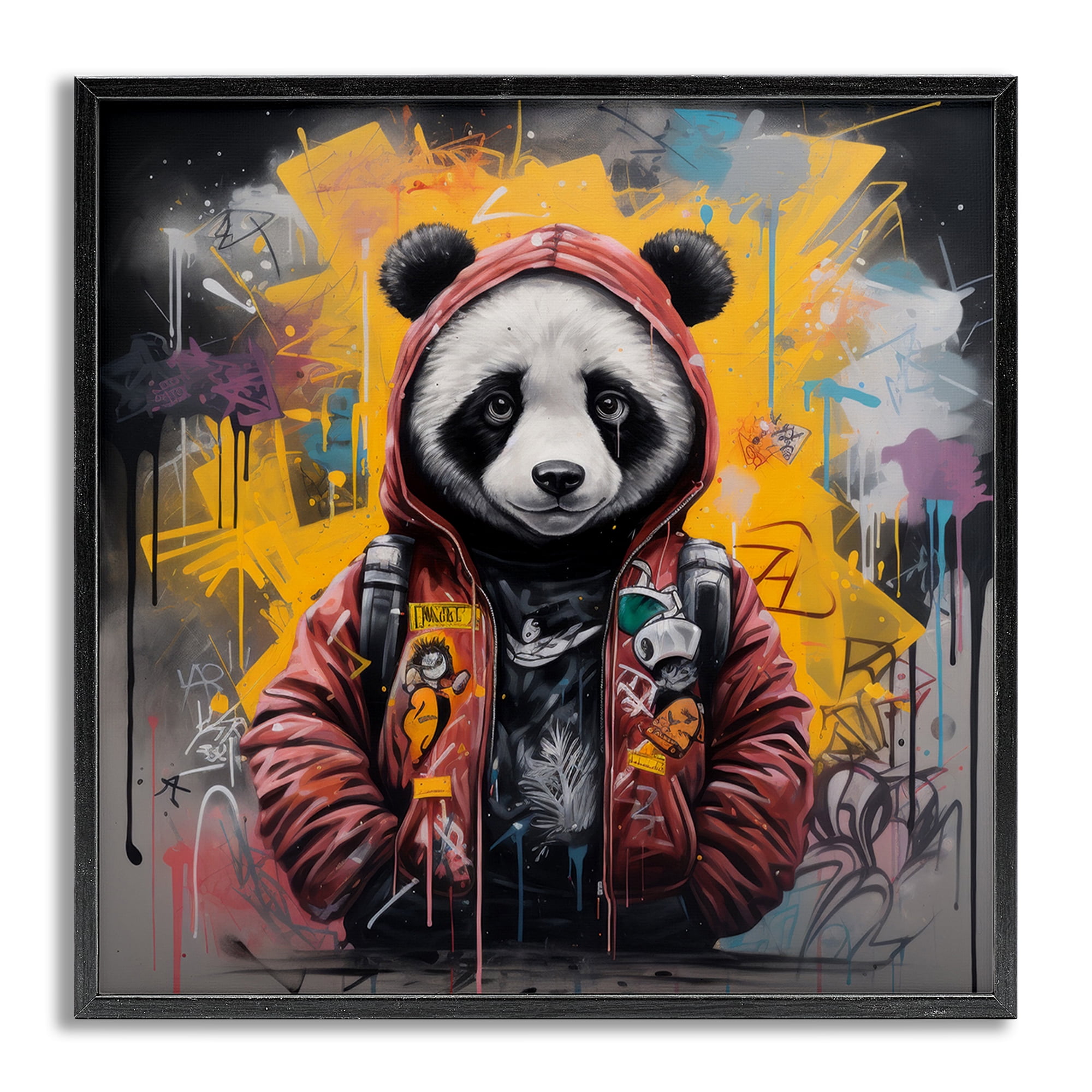 Stupell Industries Urban Graffiti Panda Bear Animals & Insects Painting Gray Framed Art Print Wall Art, 17 x 17