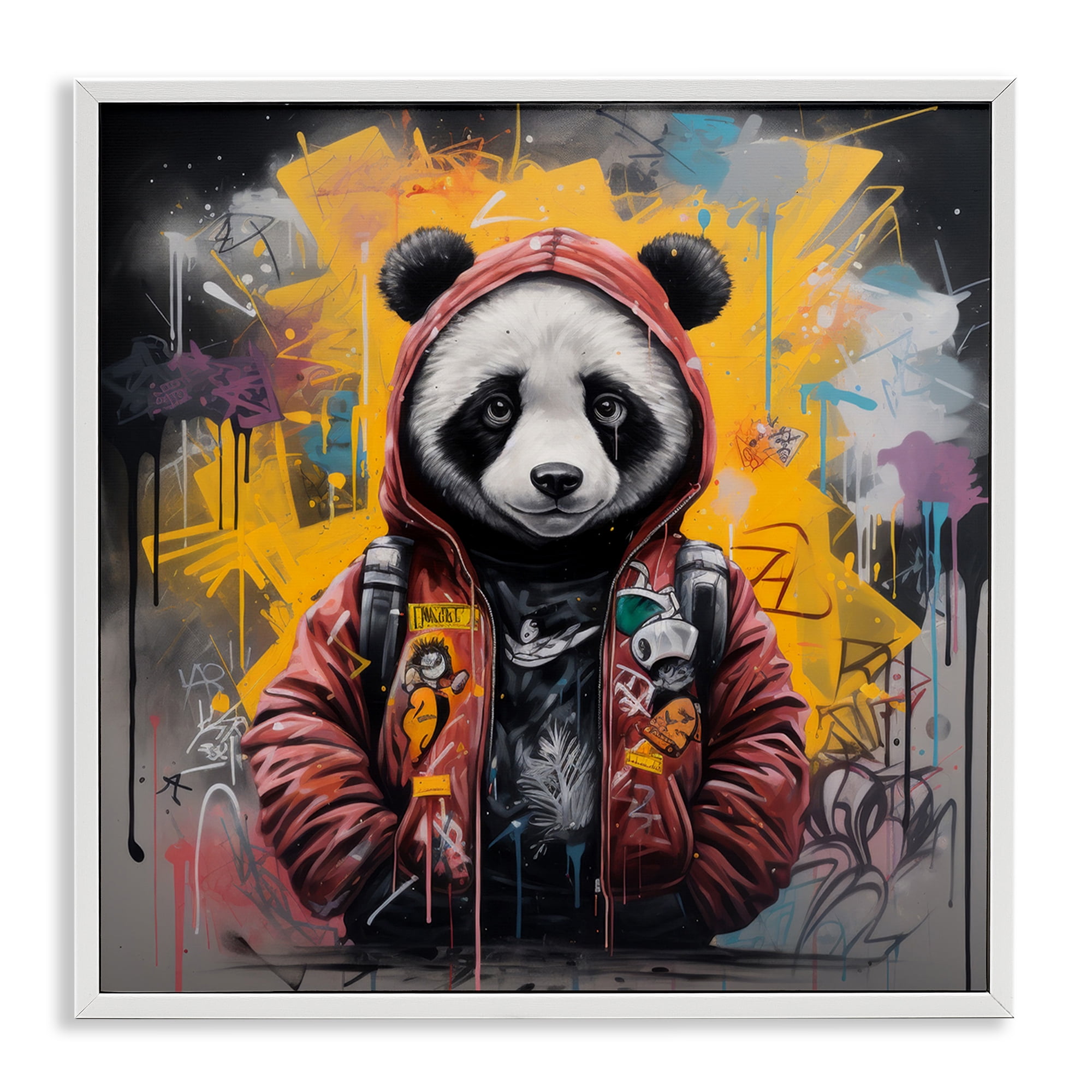 Stupell Industries Urban Graffiti Panda Bear Animals & Insects Painting White Framed Art Print Wall Art, 17 x 17