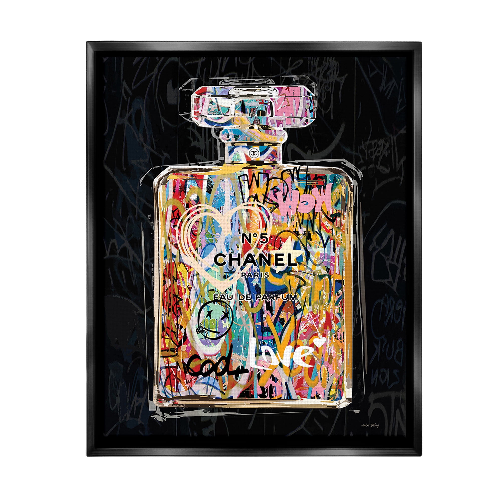 Stupell Industries Urban Graffiti Perfume Beauty & Fashion Painting Black Floater Framed Canvas Art Print Wall Art, 25 x 31