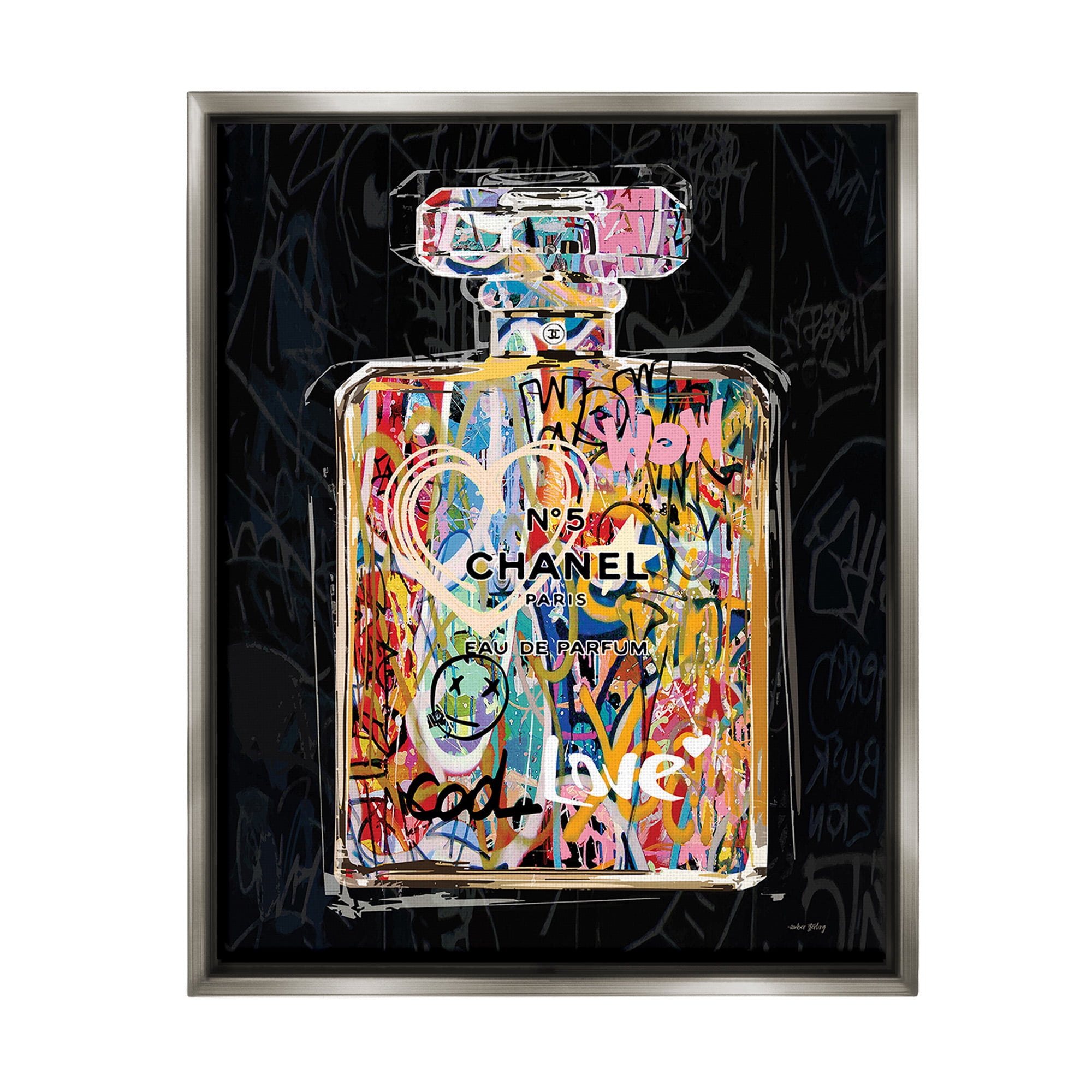 Stupell Industries Urban Graffiti Perfume Beauty & Fashion Painting Gray Floater Framed Canvas Art Print Wall Art, 25 x 31