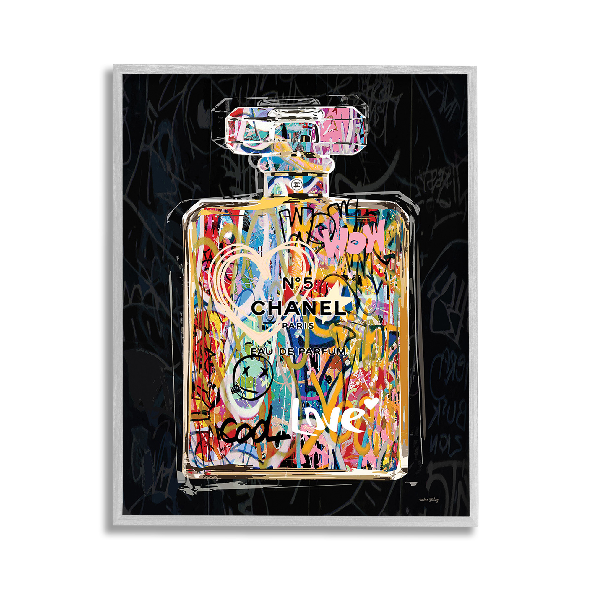 Stupell Industries Urban Graffiti Perfume Beauty & Fashion Painting Gray Framed Art Print Wall Art, 11 x 14