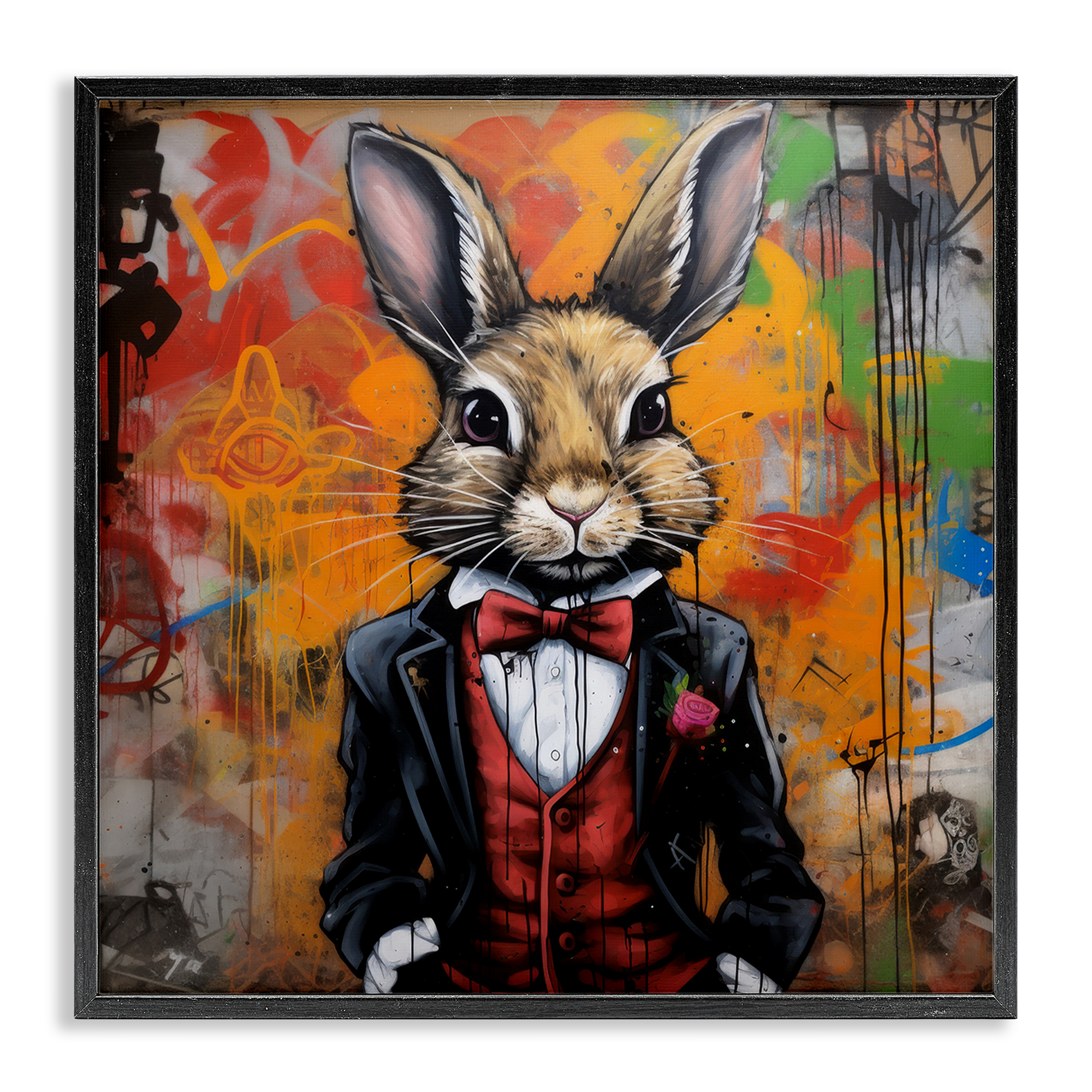 Stupell Industries Urban Graffiti Rabbit Animals & Insects Painting Black Framed Art Print Wall Art, 12 x 12