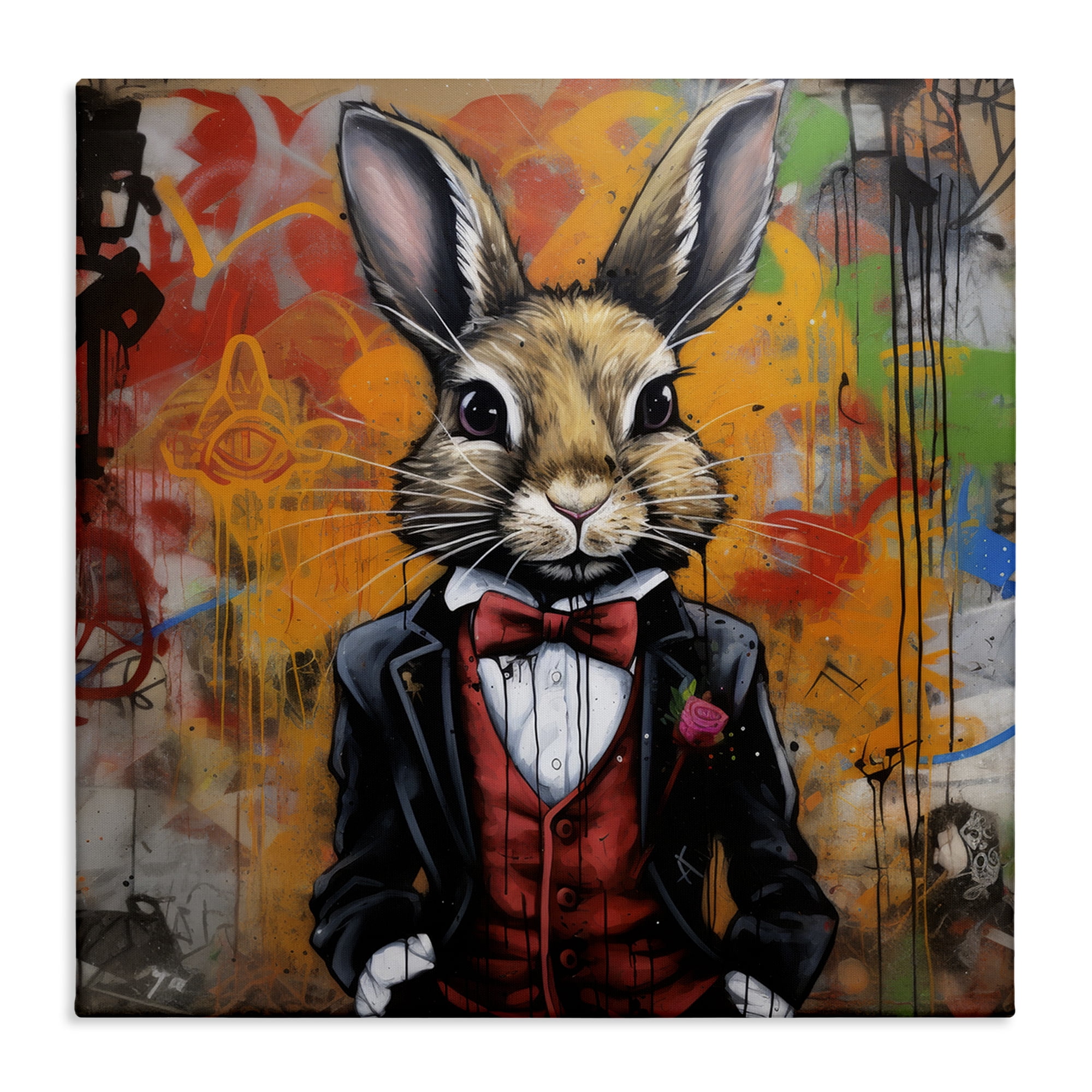 Stupell Industries Urban Graffiti Rabbit Animals & Insects Painting Gallery Wrapped Canvas Art Print Wall Art, 36 x 36