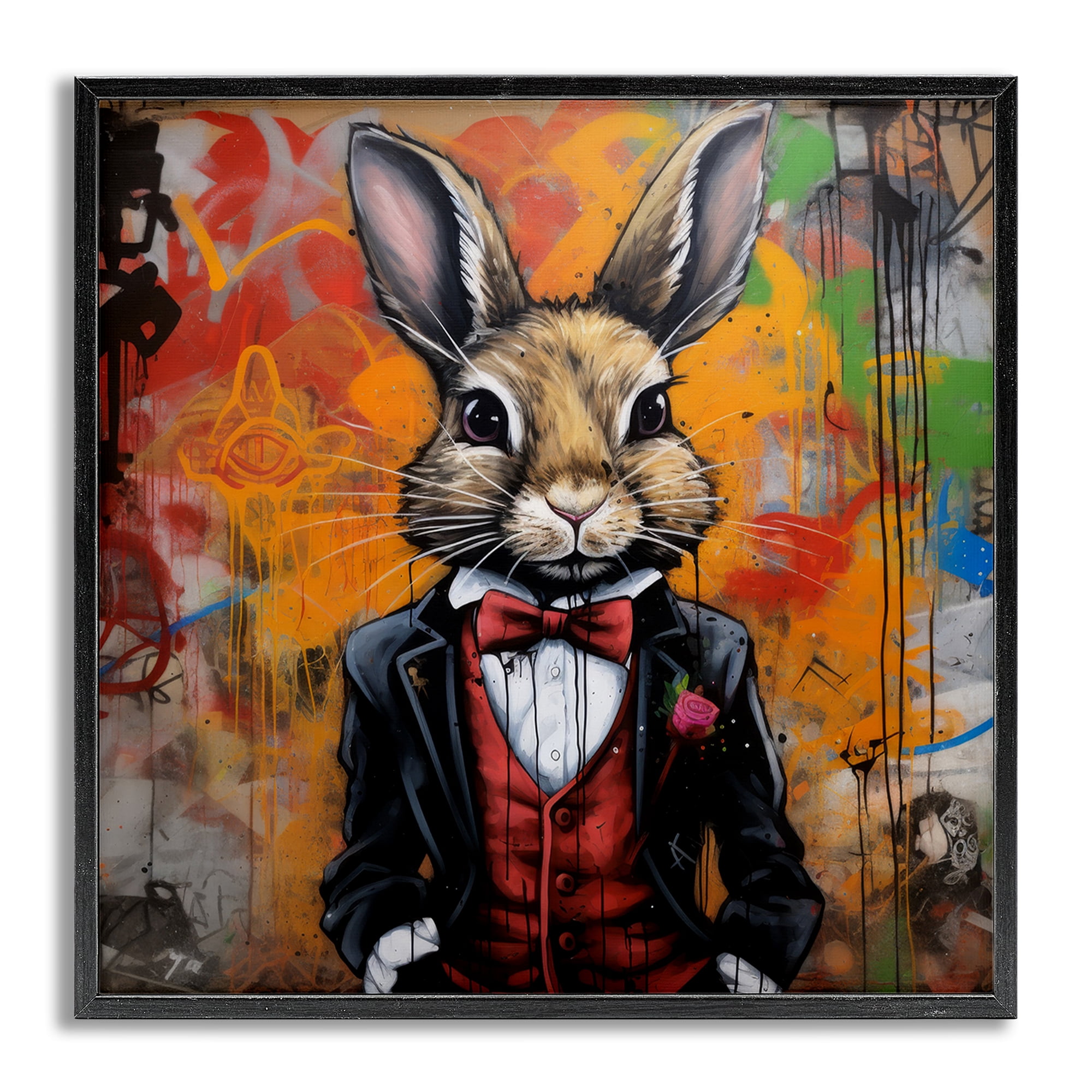 Stupell Industries Urban Graffiti Rabbit Animals & Insects Painting Gray Framed Art Print Wall Art, 17 x 17