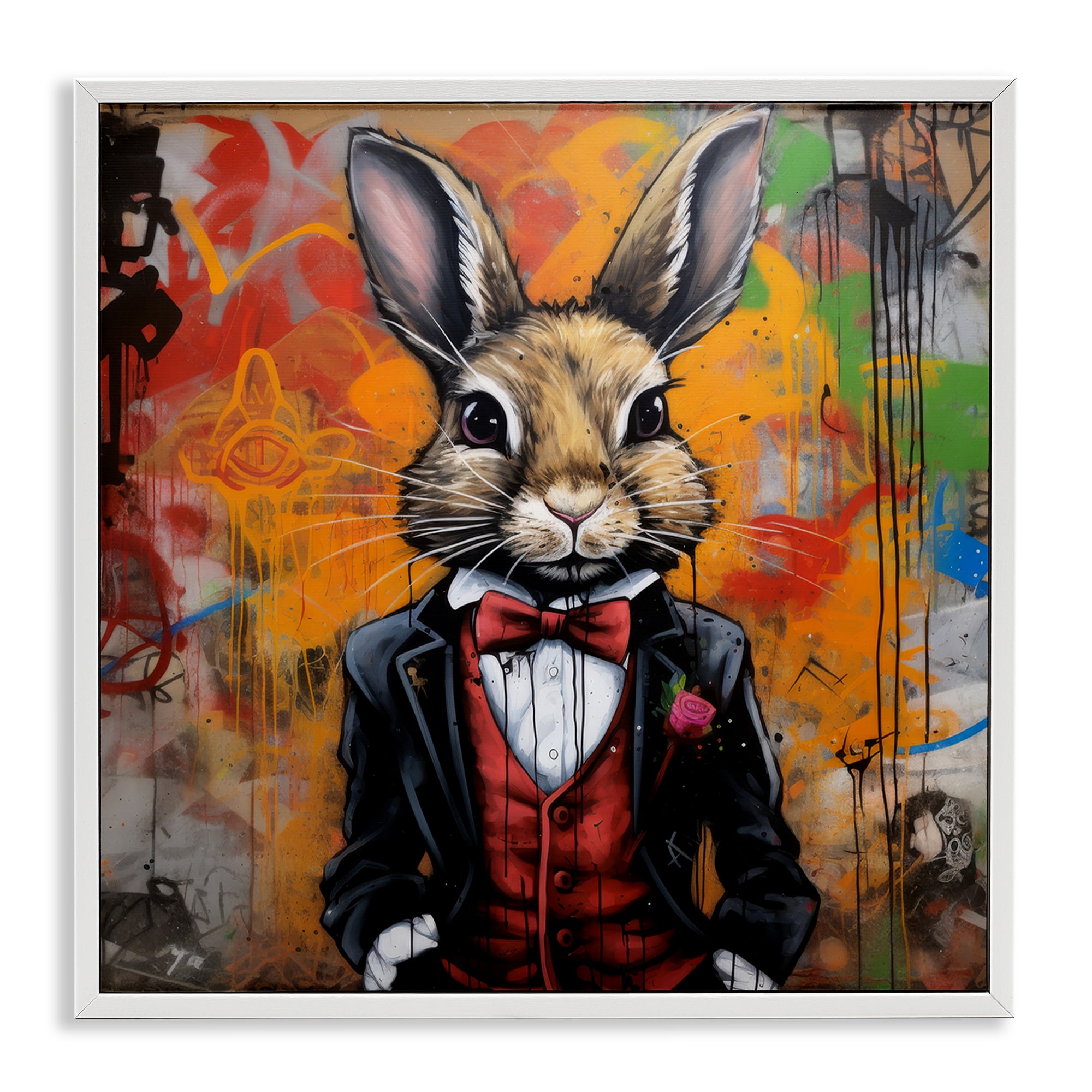 Stupell Industries Urban Graffiti Rabbit Animals & Insects Painting White Framed Art Print Wall Art, 24 x 24
