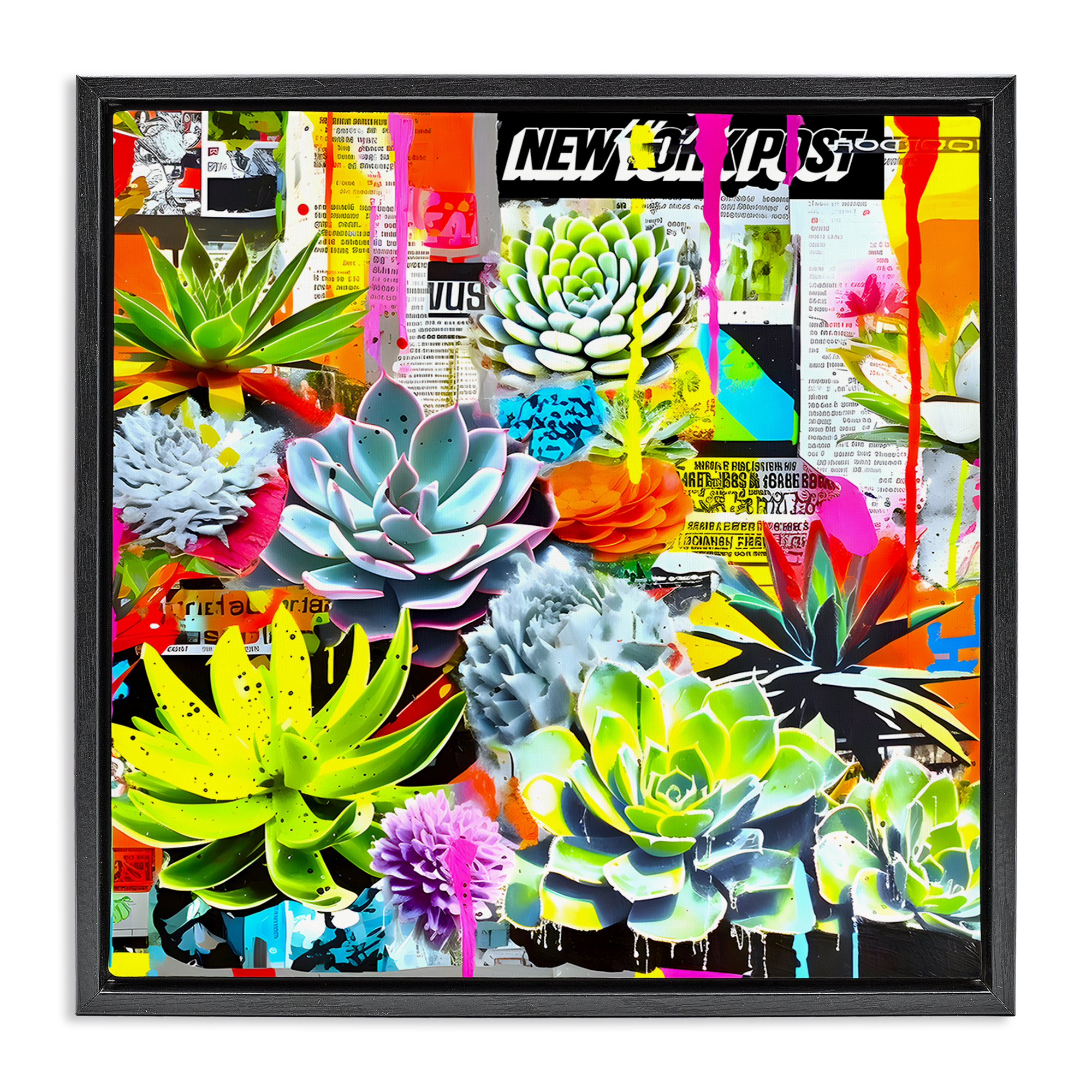 Stupell Industries Urban Graffiti Succulents Plants & Flowers Painting Black Floater Framed Canvas Art Print Wall Art, 25 x 25