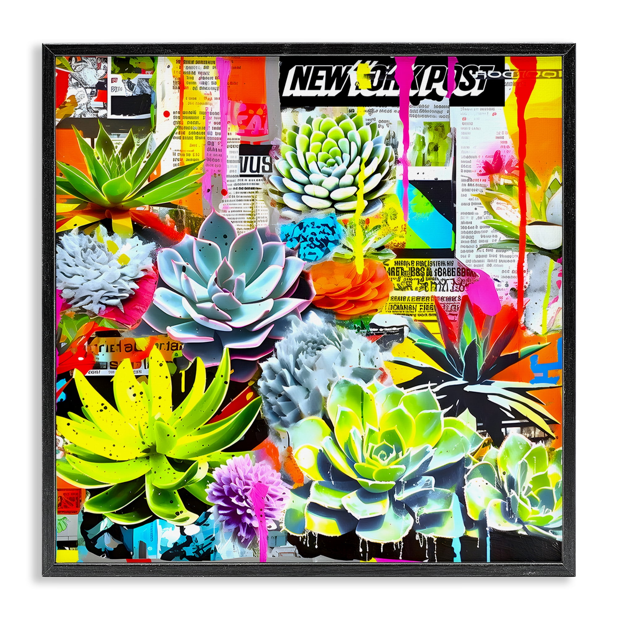 Stupell Industries Urban Graffiti Succulents Plants & Flowers Painting Black Framed Art Print Wall Art, 12 x 12