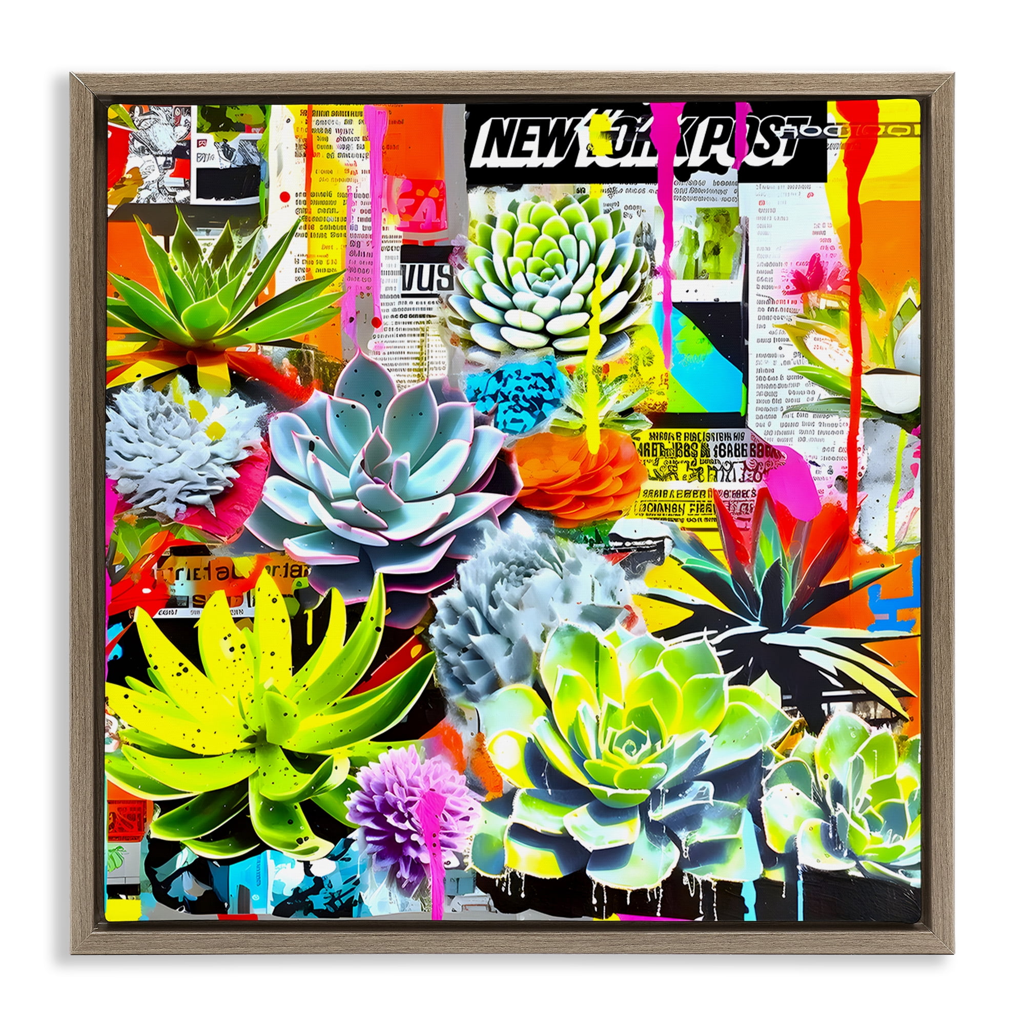 Stupell Industries Urban Graffiti Succulents Plants & Flowers Painting Brown Floater Framed Canvas Art Print Wall Art, 25 x 25