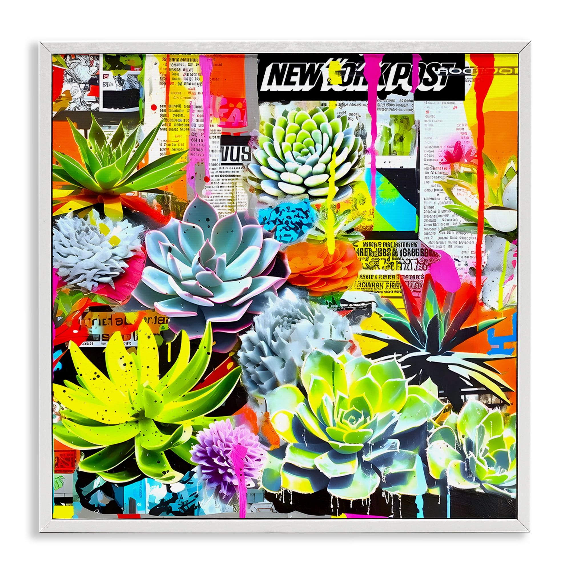 Stupell Industries Urban Graffiti Succulents Plants & Flowers Painting White Framed Art Print Wall Art, 24 x 24