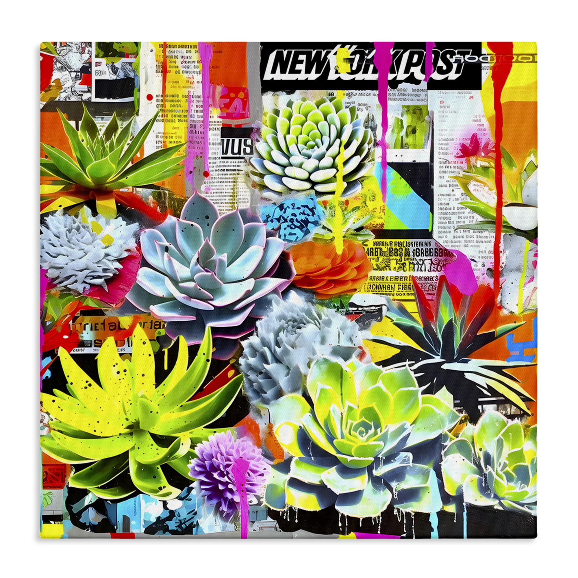 Stupell Industries Urban Graffiti Succulents Plants & Flowers Painting Wrapped Canvas Art Print Wall Art, 36 x 36