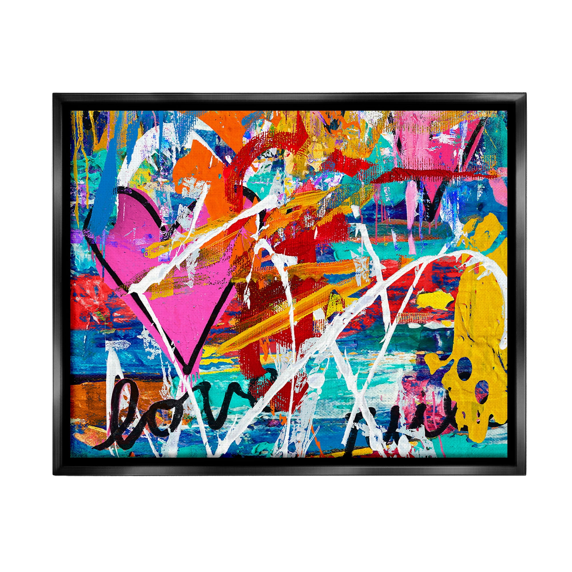 Stupell Industries Urban Heart Graffiti Collage Abstract Painting Black Floater Framed Canvas Art Print Wall Art, 31 x 25