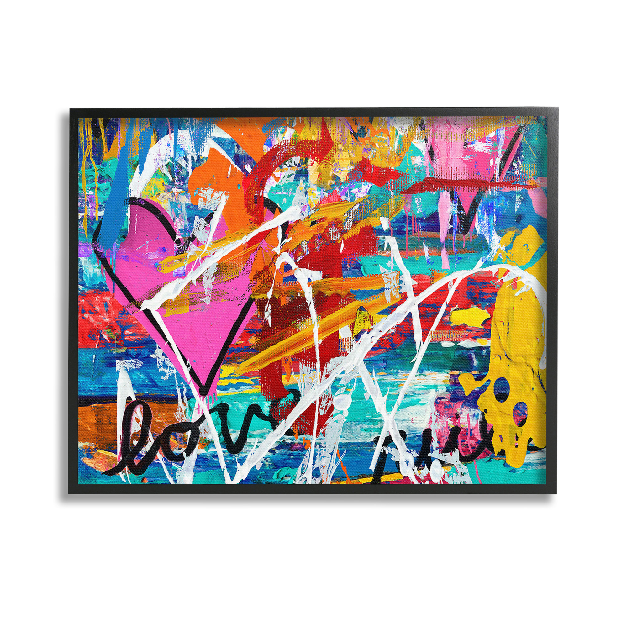 Stupell Industries Urban Heart Graffiti Collage Abstract Painting Black Framed Art Print Wall Art, 14 x 11