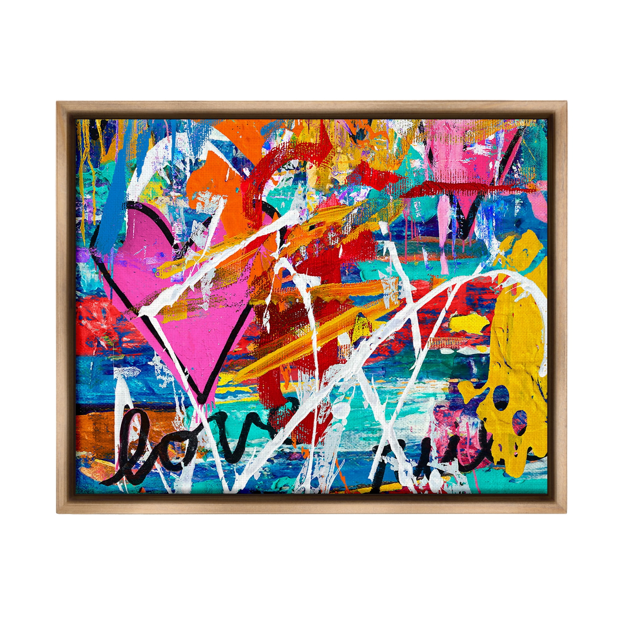 Stupell Industries Urban Heart Graffiti Collage Abstract Painting Brown Floater Framed Canvas Art Print Wall Art, 31 x 25