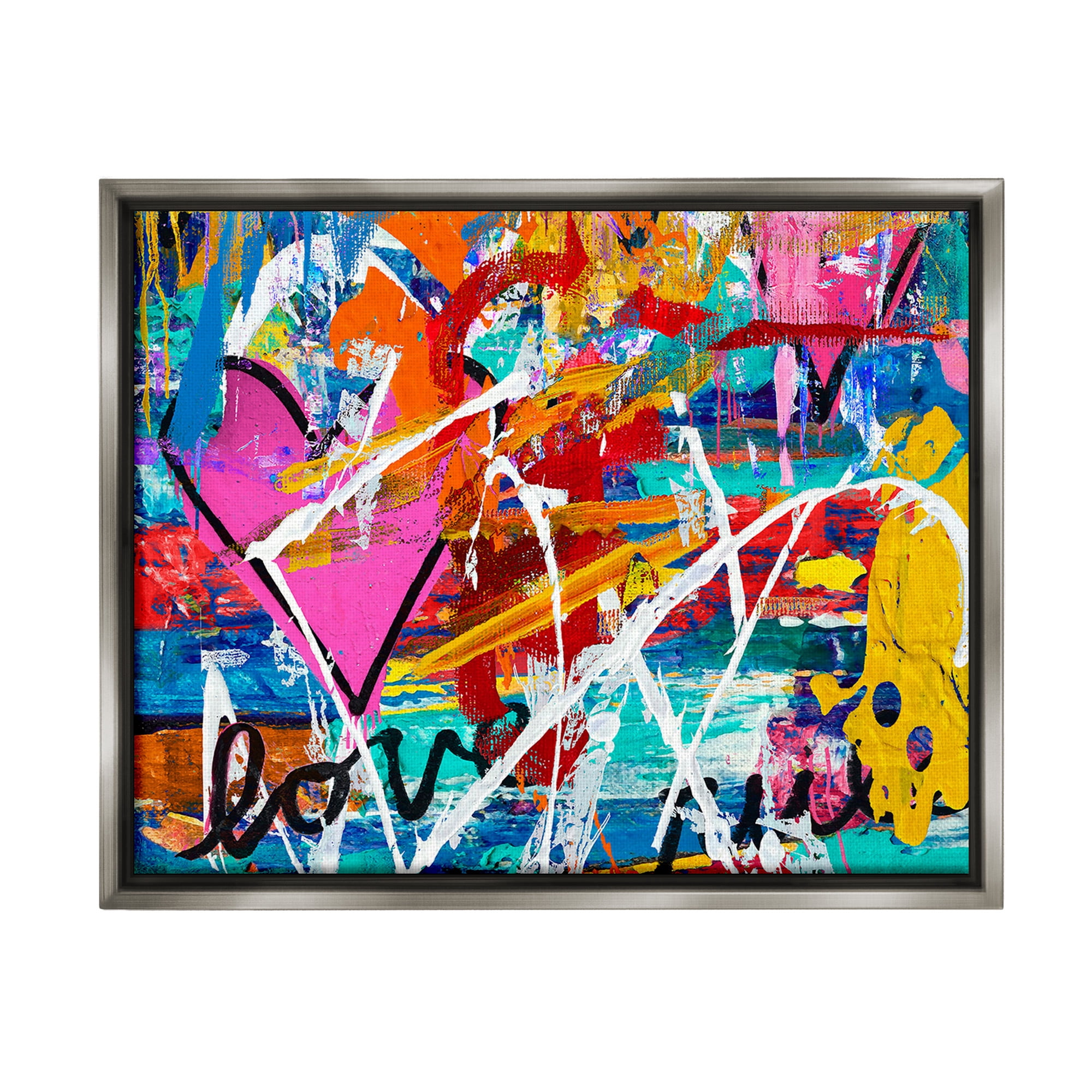 Stupell Industries Urban Heart Graffiti Collage Abstract Painting Gray Floater Framed Canvas Art Print Wall Art, 31 x 25