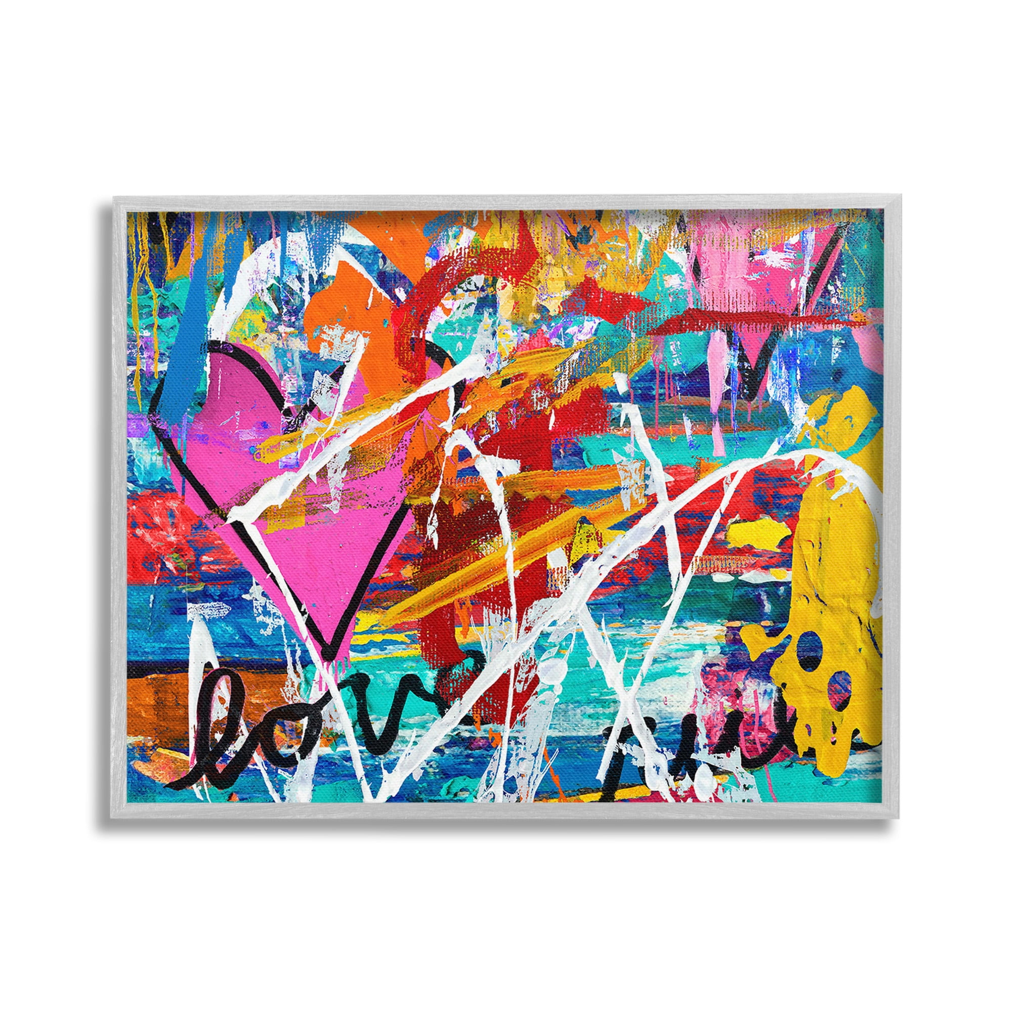 Stupell Industries Urban Heart Graffiti Collage Abstract Painting Gray Framed Art Print Wall Art, 20 x 16