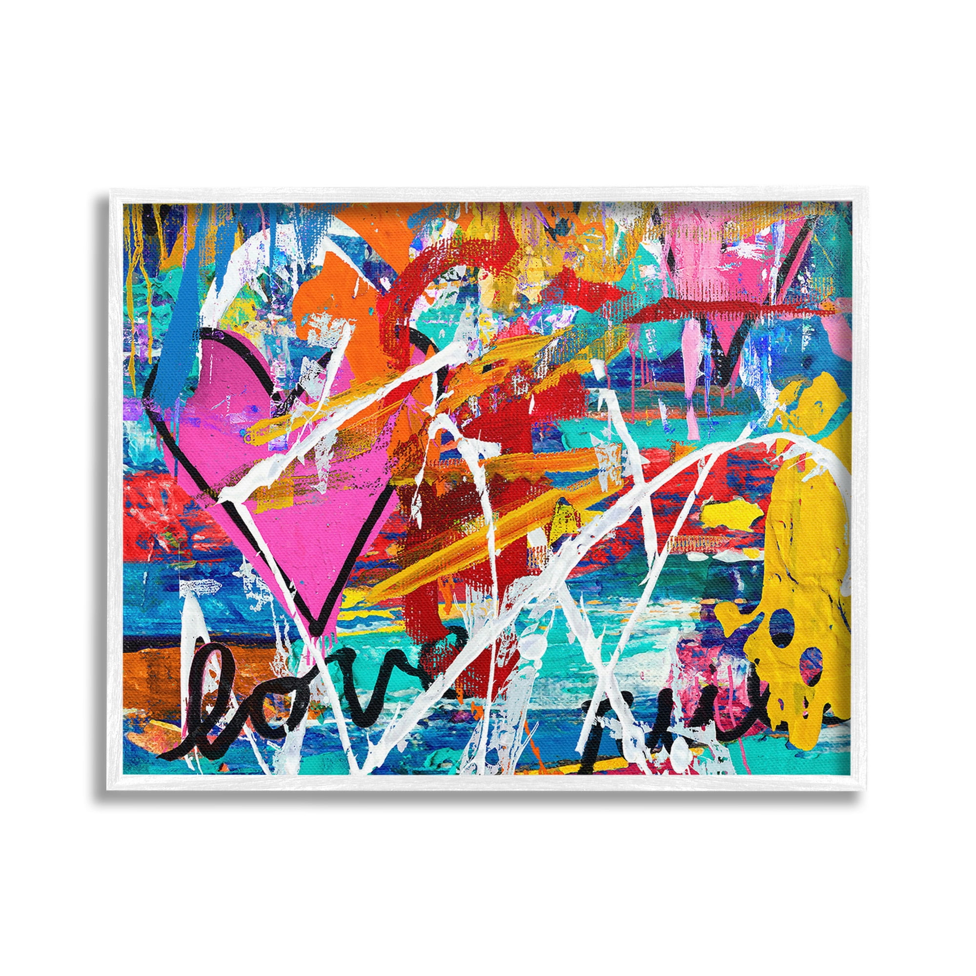 Stupell Industries Urban Heart Graffiti Collage Abstract Painting White Framed Art Print Wall Art, 20 x 16