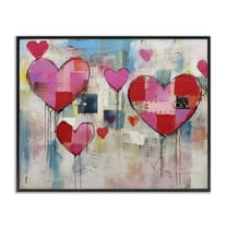 Stupell Industries Urban Hearts Painting Collage Abstract Painting Black Framed Art Print Wall Art, 14 x 11