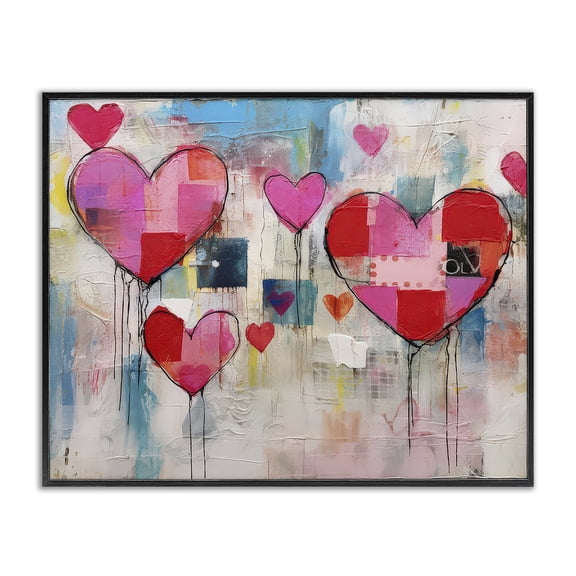Stupell Industries Urban Hearts Painting Collage Abstract Painting Black Framed Art Print Wall Art, 30 x 24