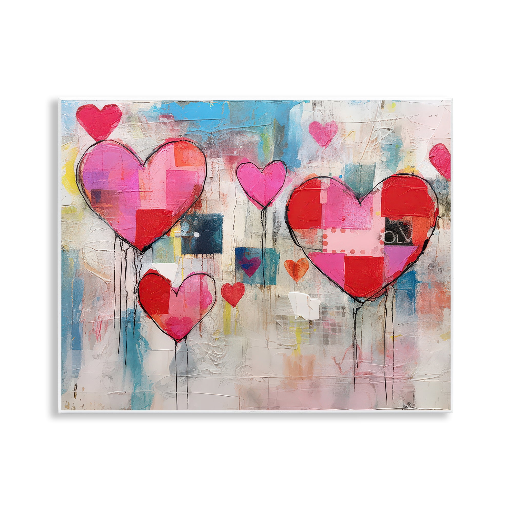 Stupell Industries Urban Hearts Painting Collage Abstract Painting Unframed Art Print Wall Art, 14 x 11
