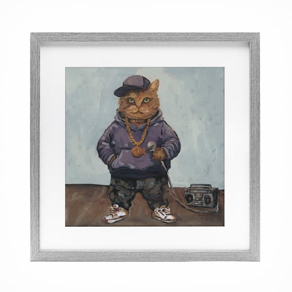 Stupell Industries Urban Hip-Hop Cat Gray Framed Print Under Glass, design by Studio Bautista
