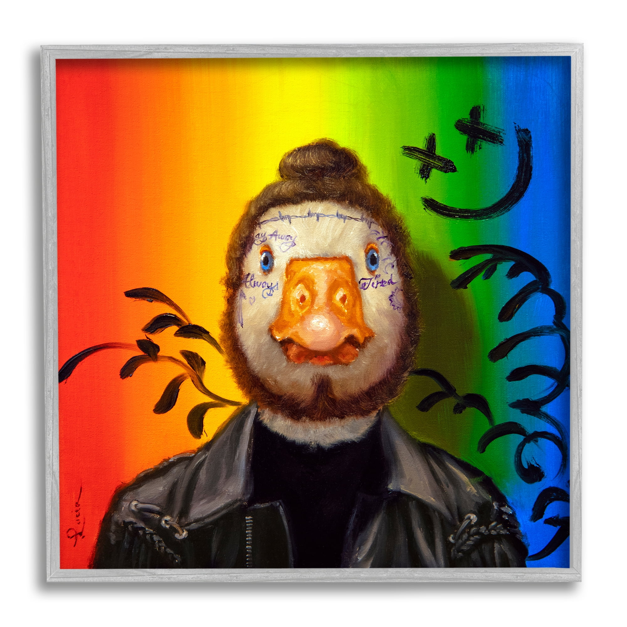 Stupell Industries Urban Hipster Duck Animals & Insects Painting Gray Framed Art Print Wall Art, 24 x 24
