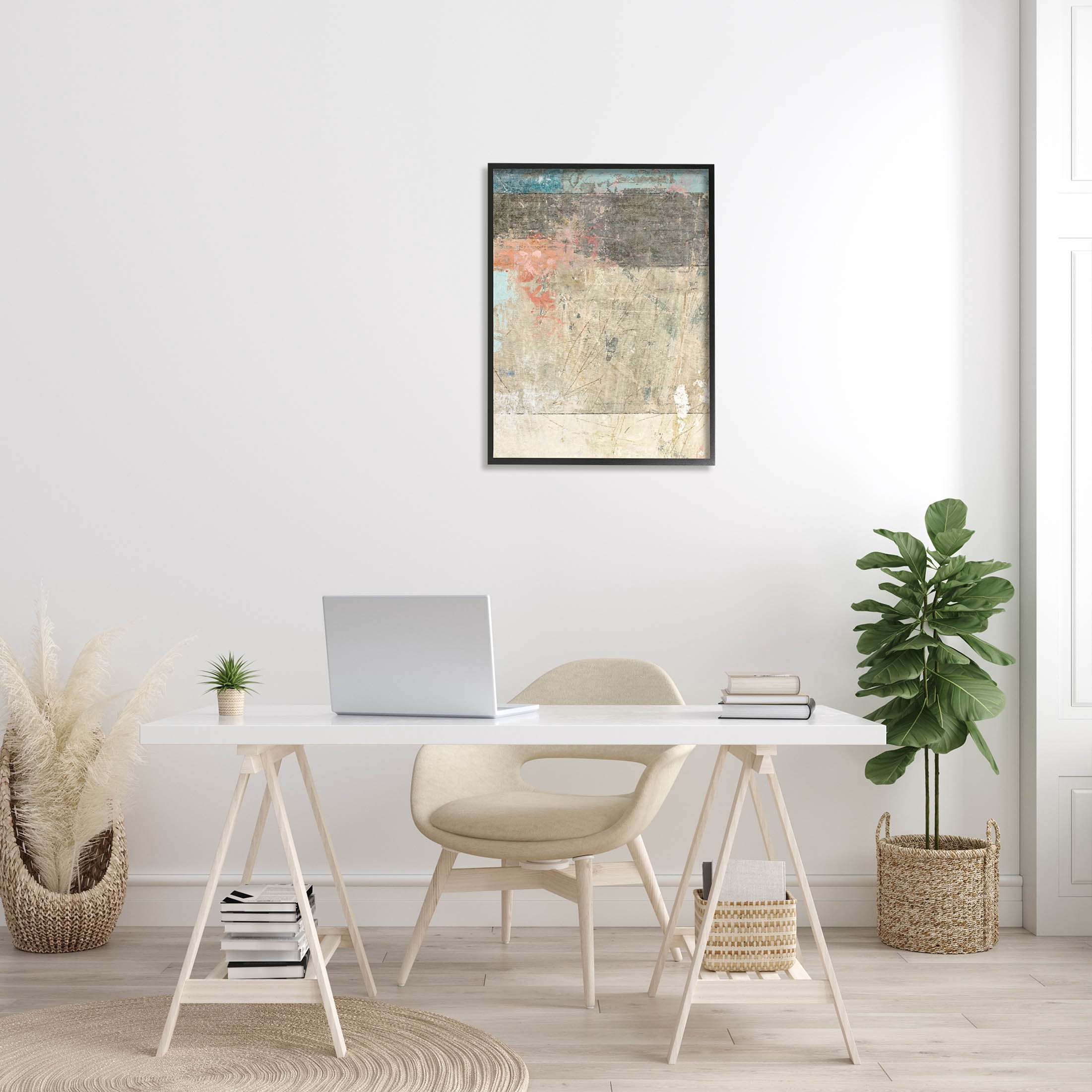 Stupell Industries Urban Layered Abstract Collage Painting Black Framed Art Print Wall Art, Design by Suzanne Nicoll
