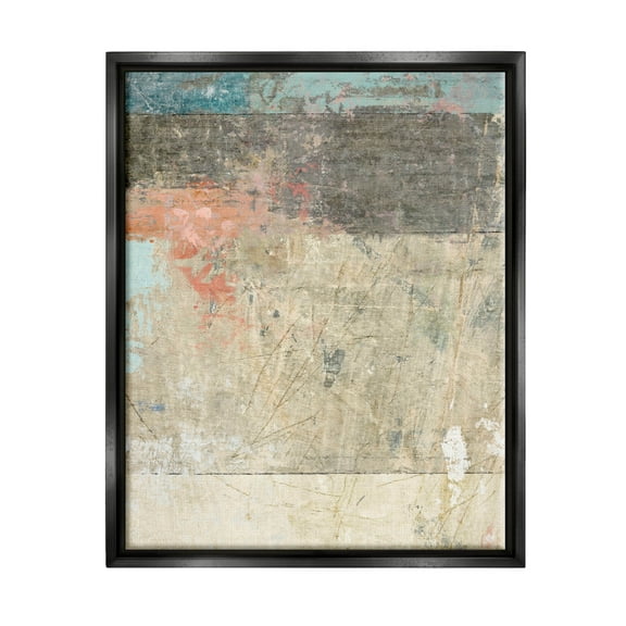 Stupell Industries Urban Layered Abstract Collage Painting Jet Black Floating Framed Canvas Print Wall Art, Design by Suzanne Nicoll