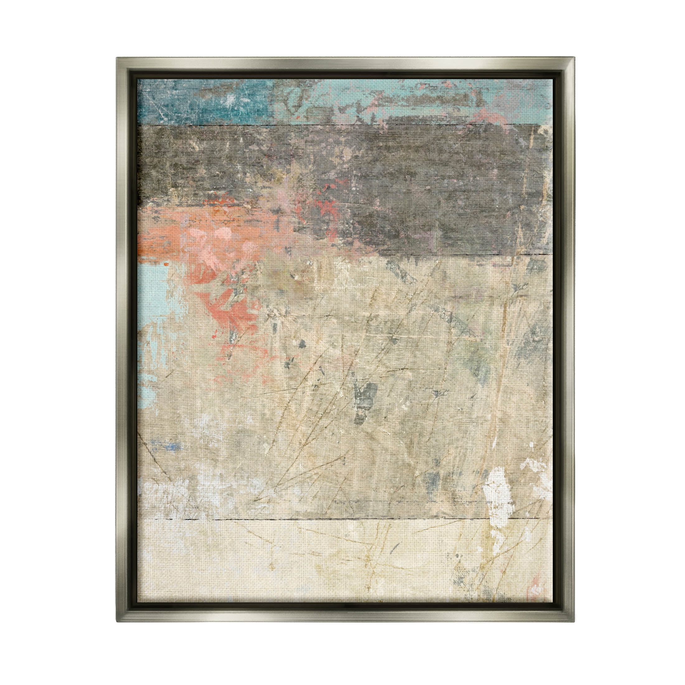 Stupell Industries Urban Layered Abstract Collage Painting Luster Gray Floating Framed Canvas Print Wall Art, Design by Suzanne Nicoll